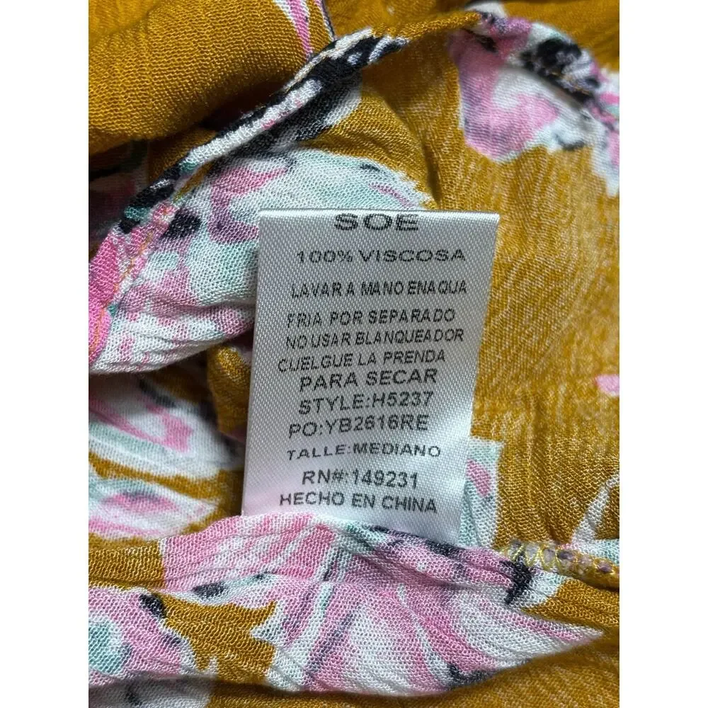 Kori America Romper Shorts Women's Size M Yellow Floral Cold Shoulder